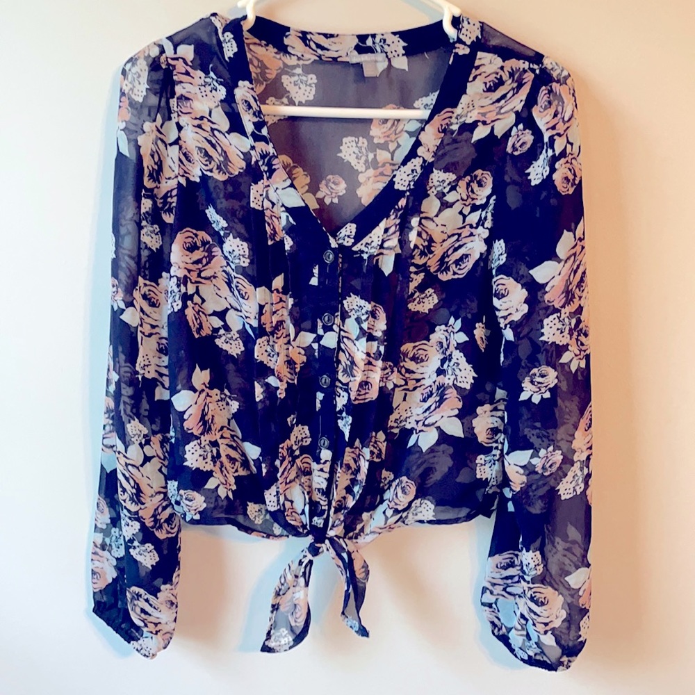 Sheer floral button down.